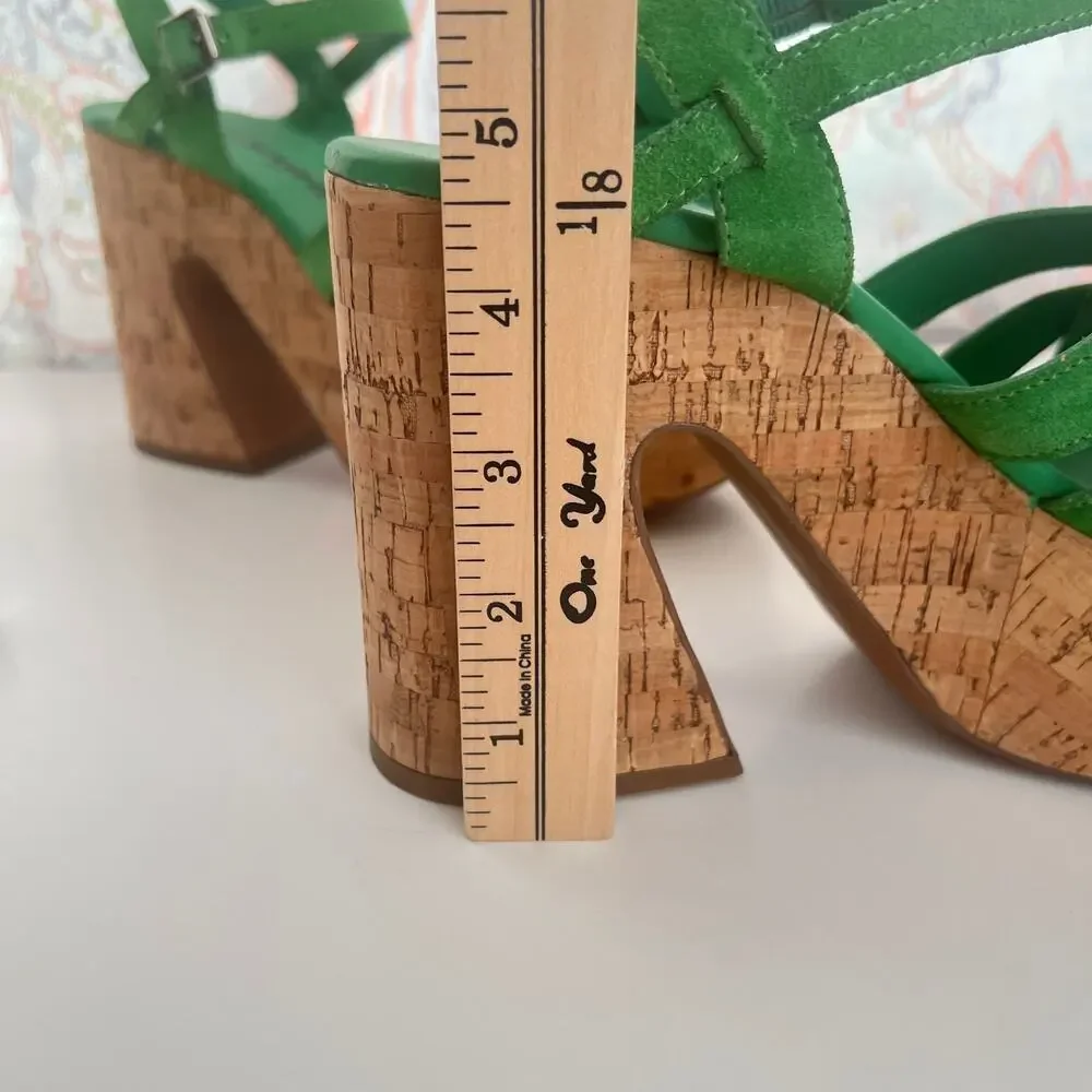 Free People Lisbon MJ Platform Sandals In Goddess Green Suede Size 39.5